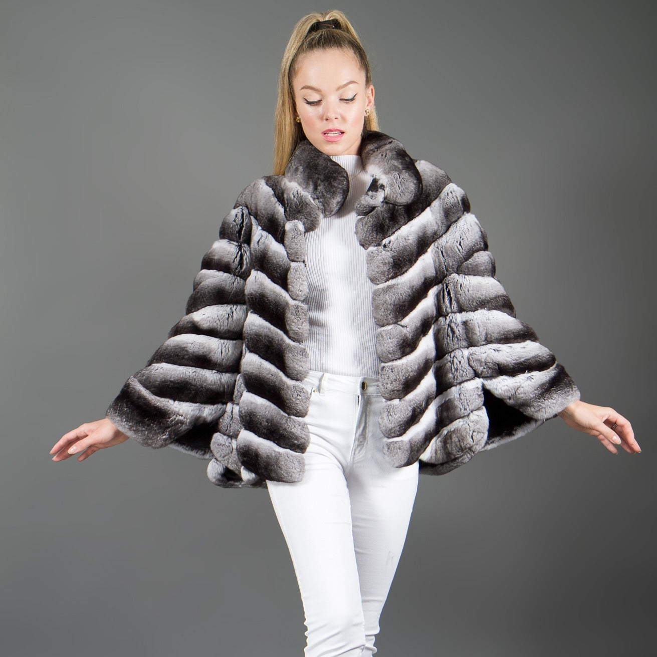 Natural Chinchilla fur jacket / poncho for women – Fur Caravan