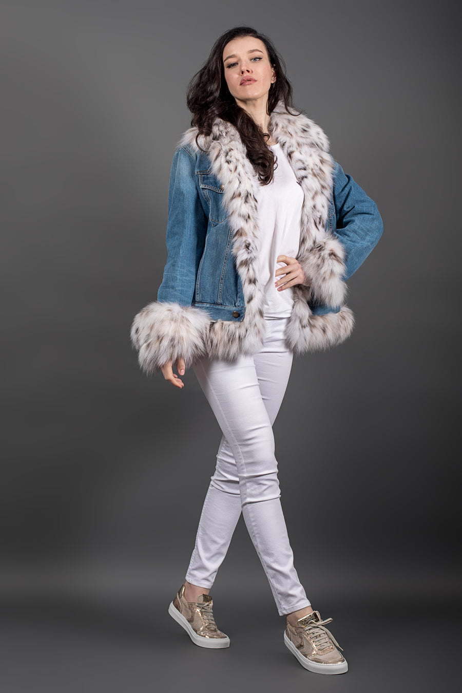 Lynx Fur luxury denim jacket for women