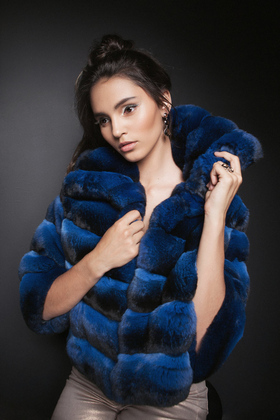 Chinchilla Fur Jacket for Women (Blue)