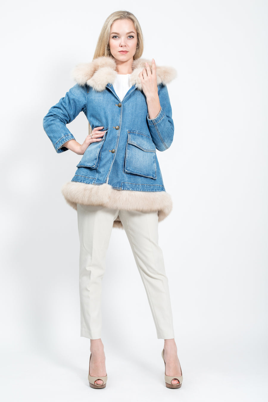 Jeans Jacket with Russian Sable Fur