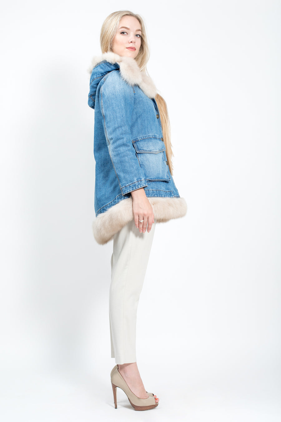 Jeans Jacket with Russian Sable Fur