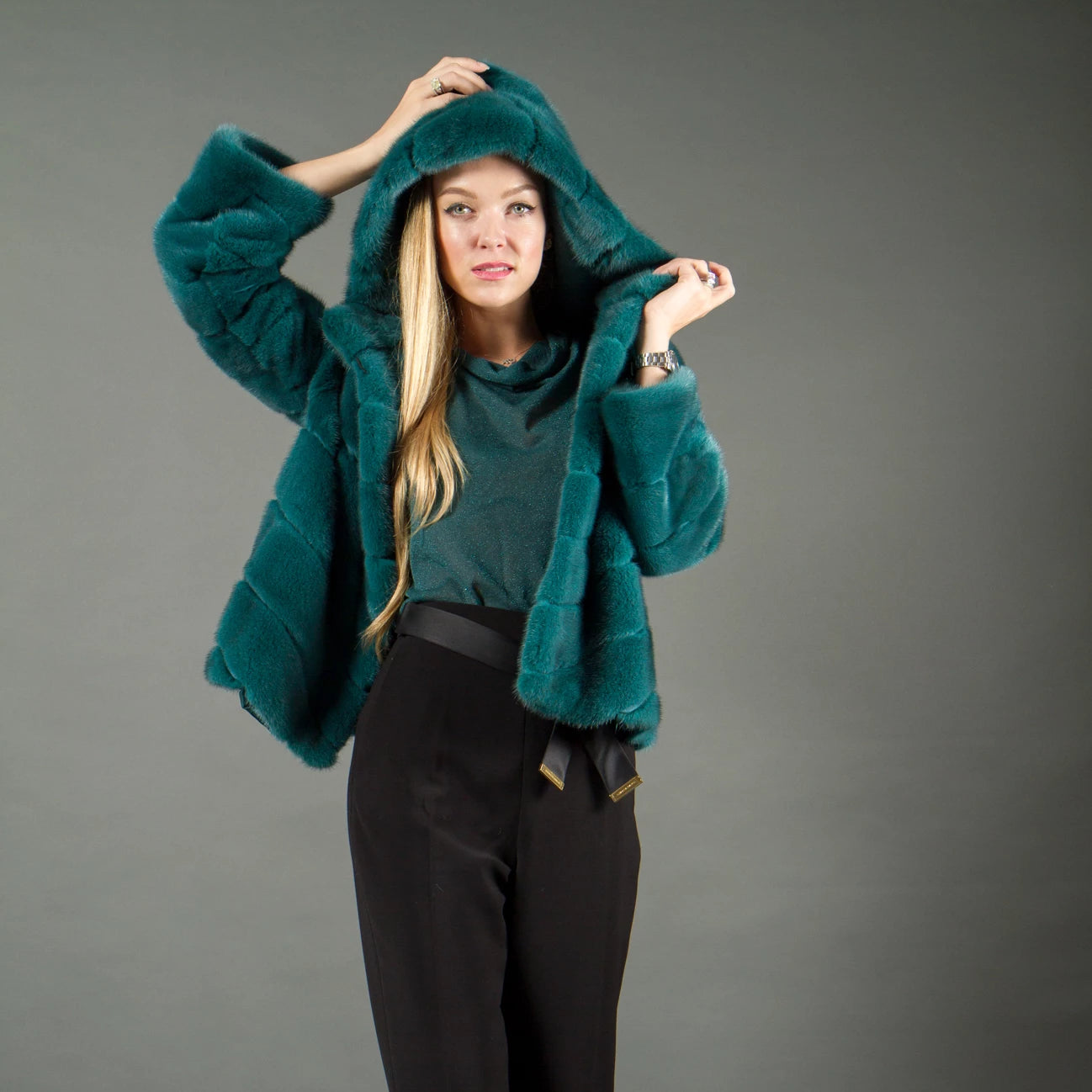 Green jacket with fur clearance hood womens