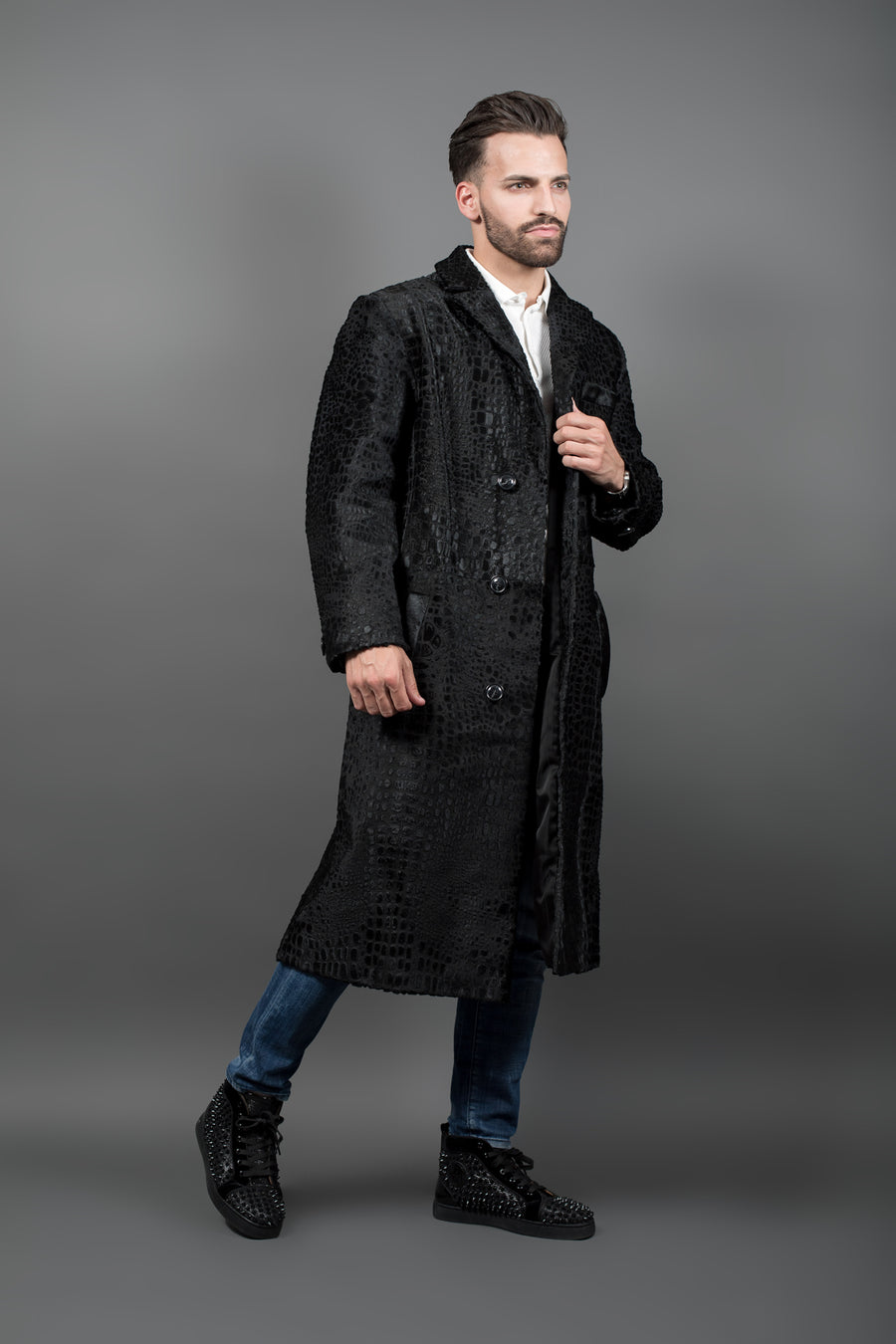 Dyed calf Black fur coat men London