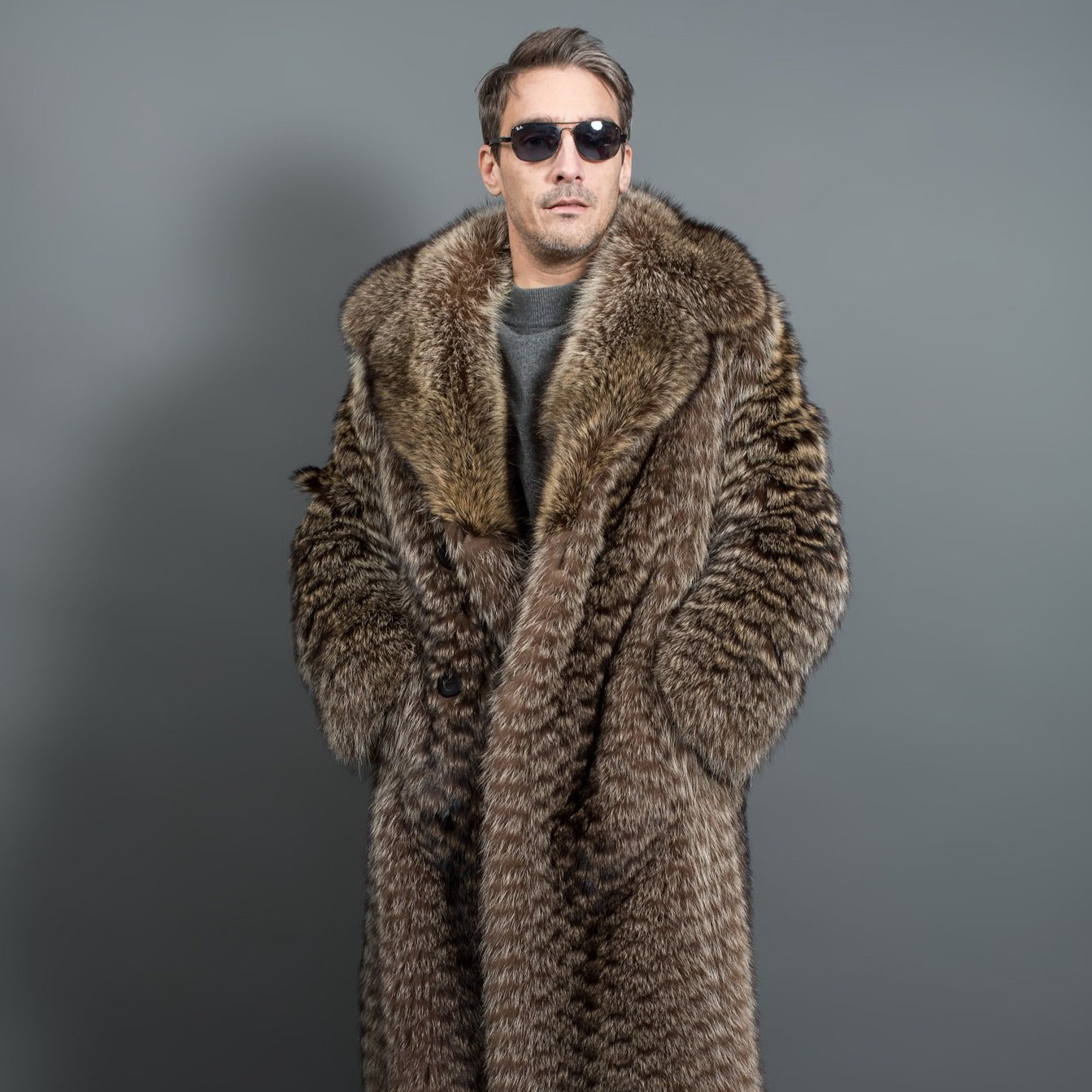 Fur Caravan Luxury Racoon Fur Coat for Men 48