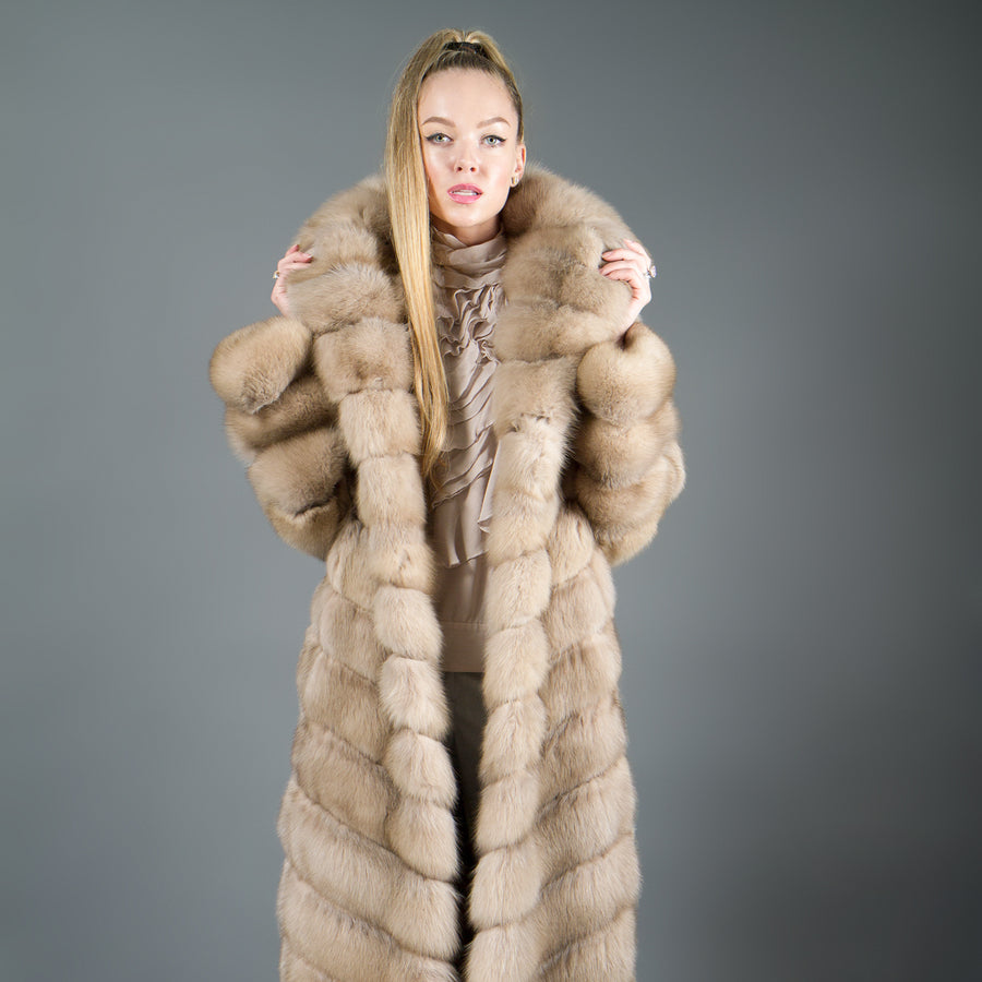 Long fur coat with hood exclusive Russian sable