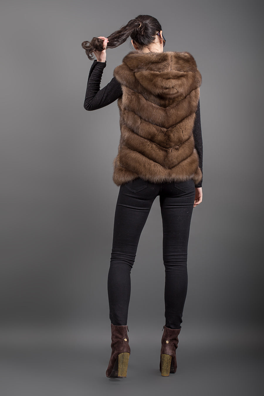 Russian Sable fur Vest with hood and zip