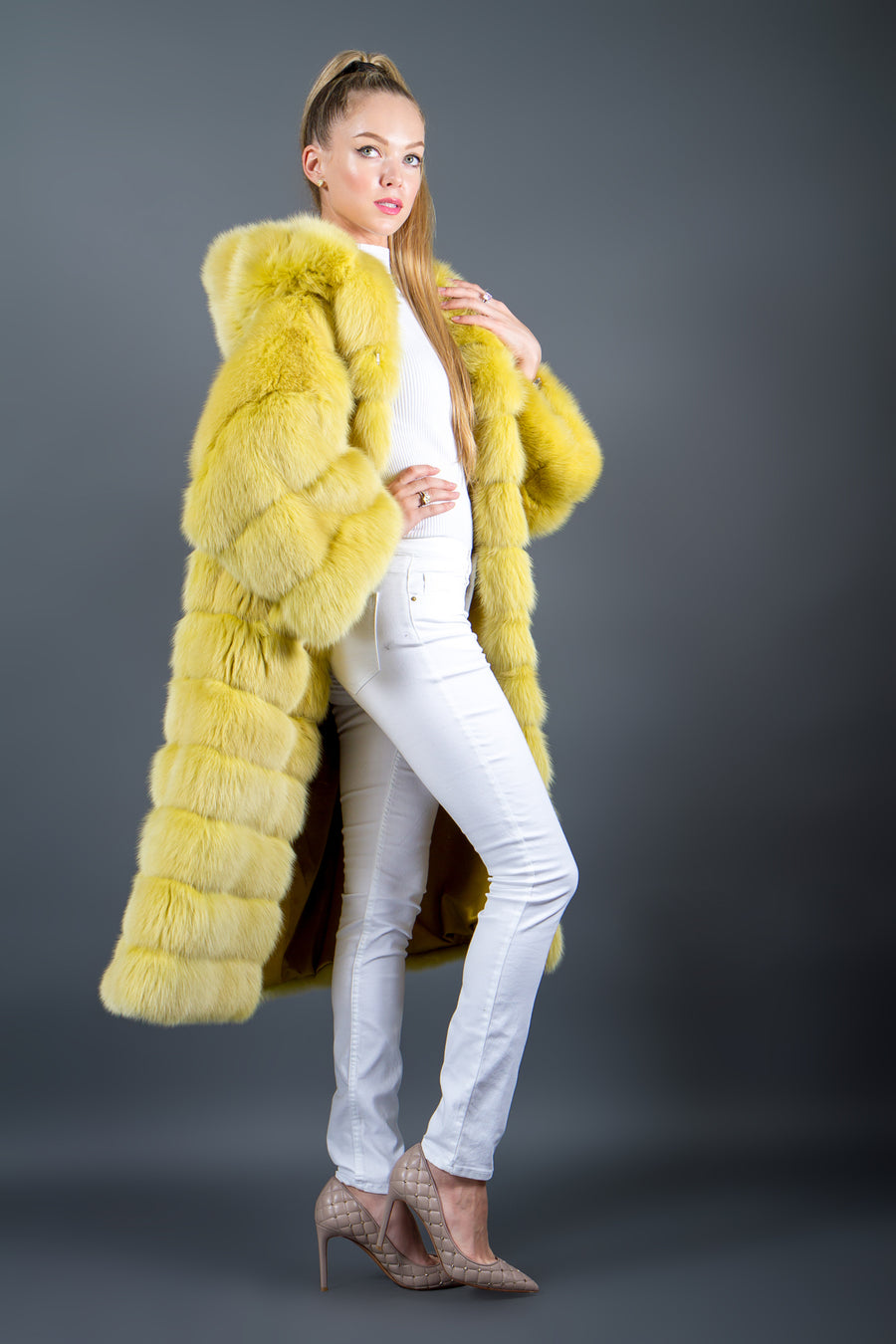 Luxury Sable Fur Coat Yellow