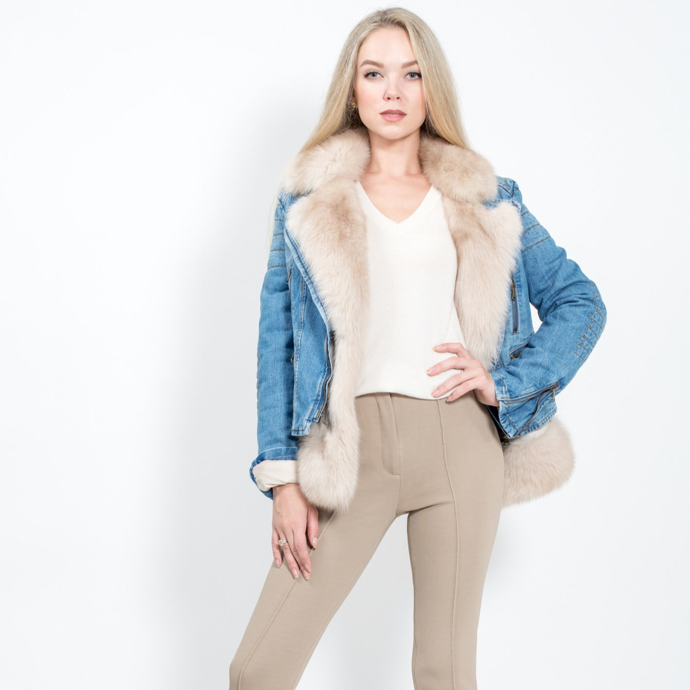 Denim and fur jacket Clearance
