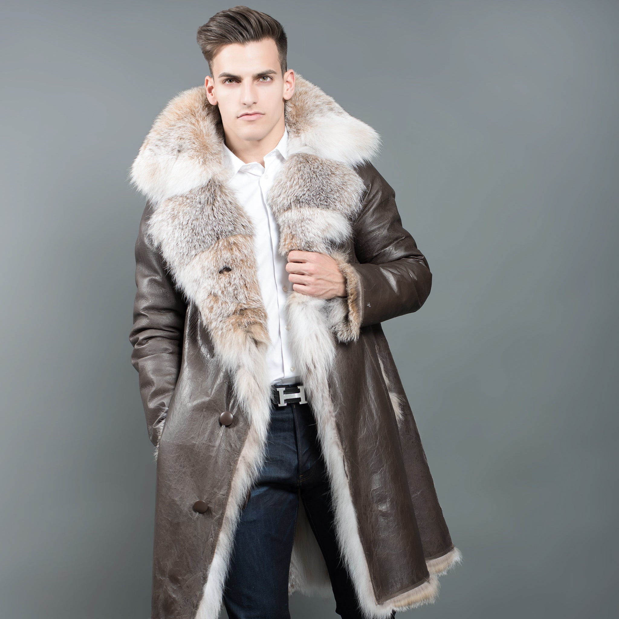 Fur Caravan Men's Denim Jacket with Fur 48