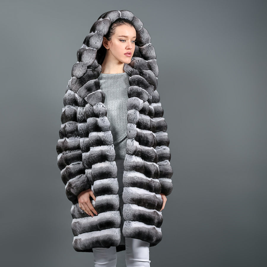 Chinchilla luxury Fur Coat with hood