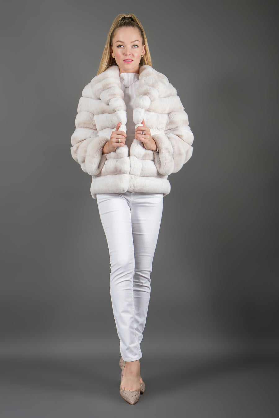 Luxury White Chinchilla Fur Jacket