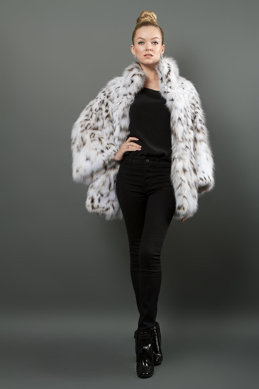 Middle length White Lynx fur coat for women – Fur Caravan