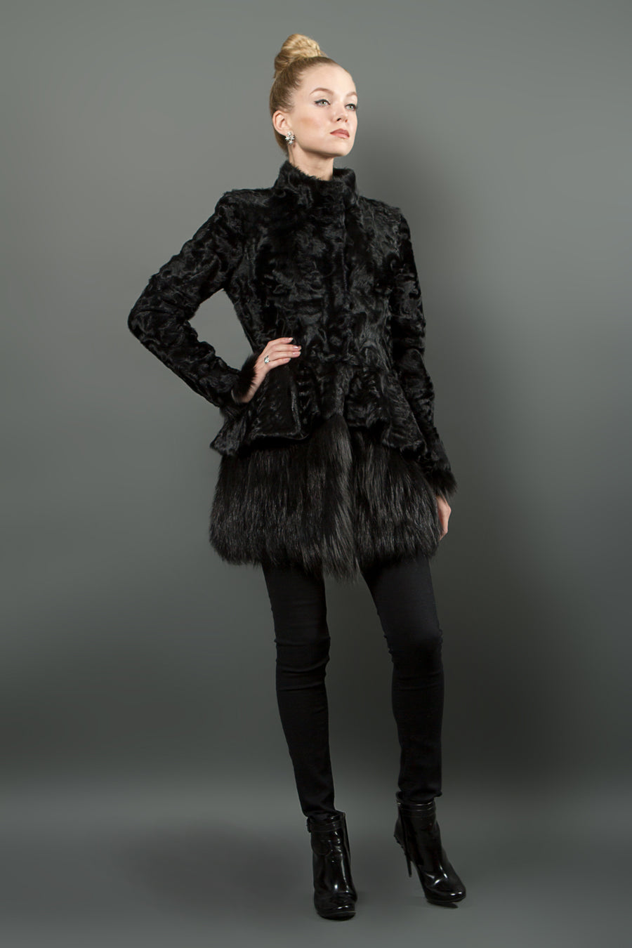 Swakara Fur coat with Fox fur