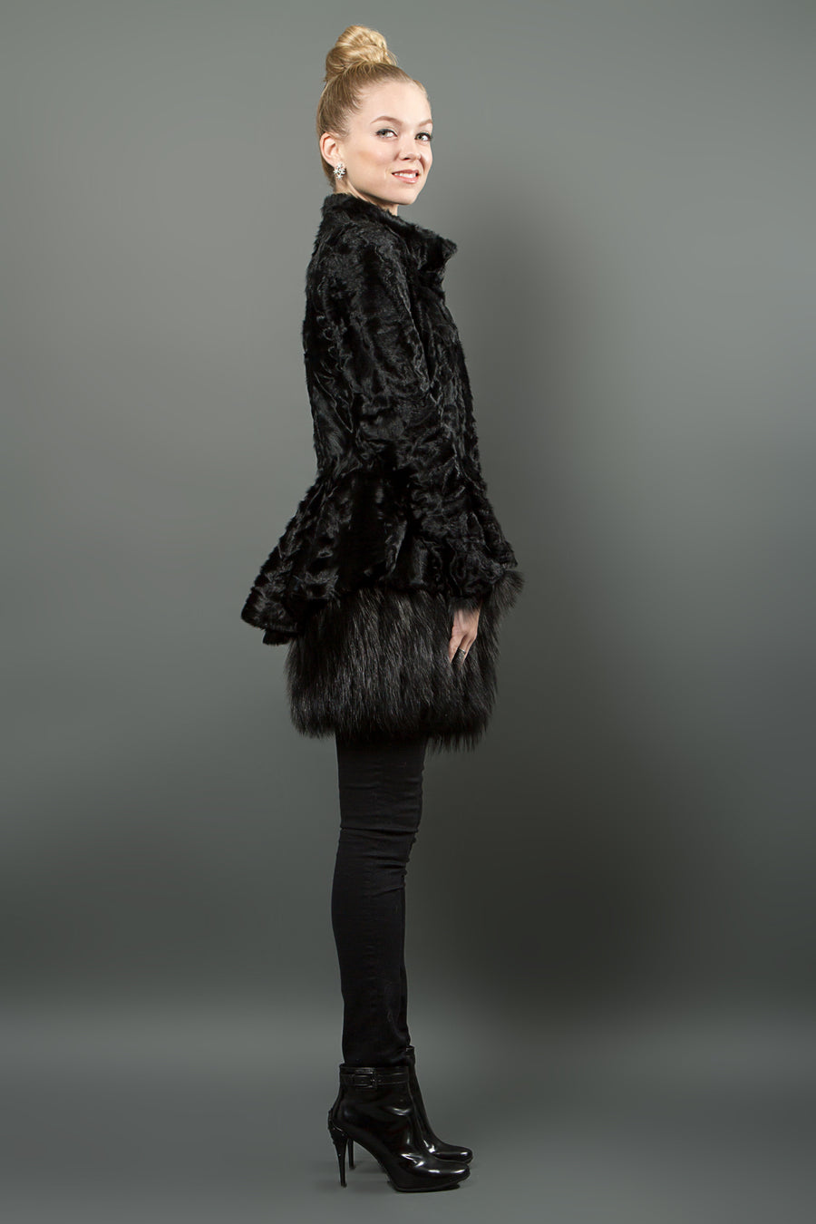 Swakara Fur coat with Fox fur