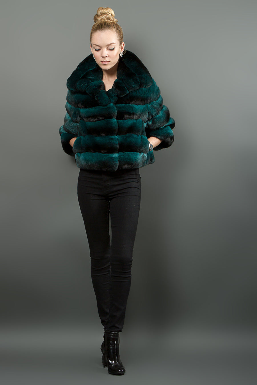 Chinchilla Fur Green Jacket Luxury Women
