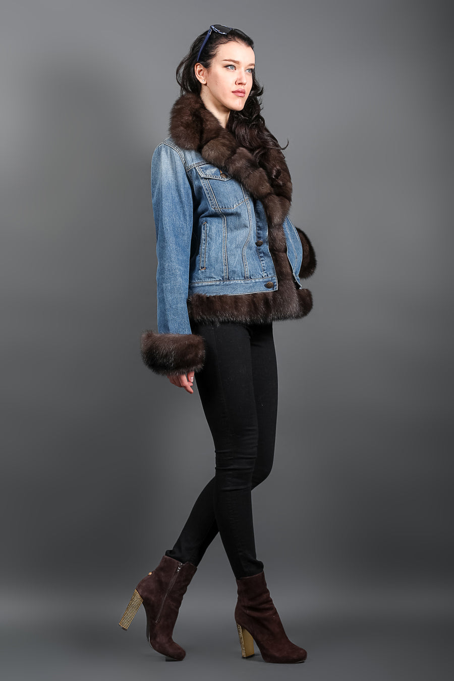 Sable Fur and denim luxury women's jacket
