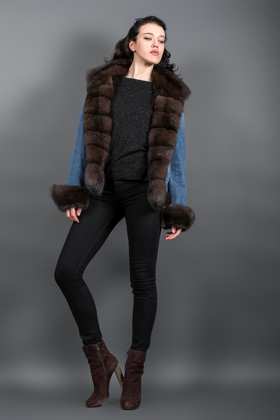 Sable Fur and denim luxury women's jacket