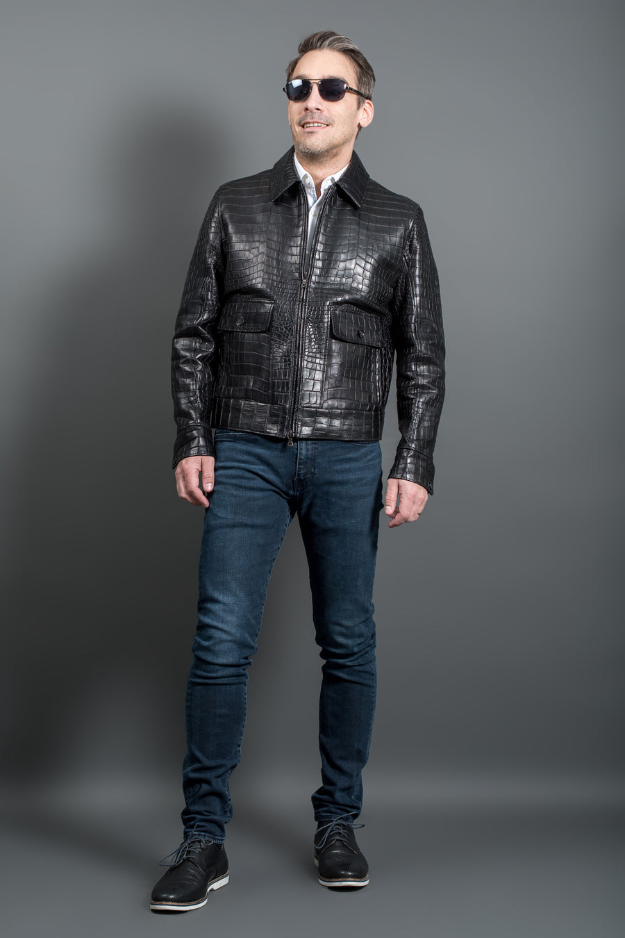 Leather jacket with crocodile skin print 3030