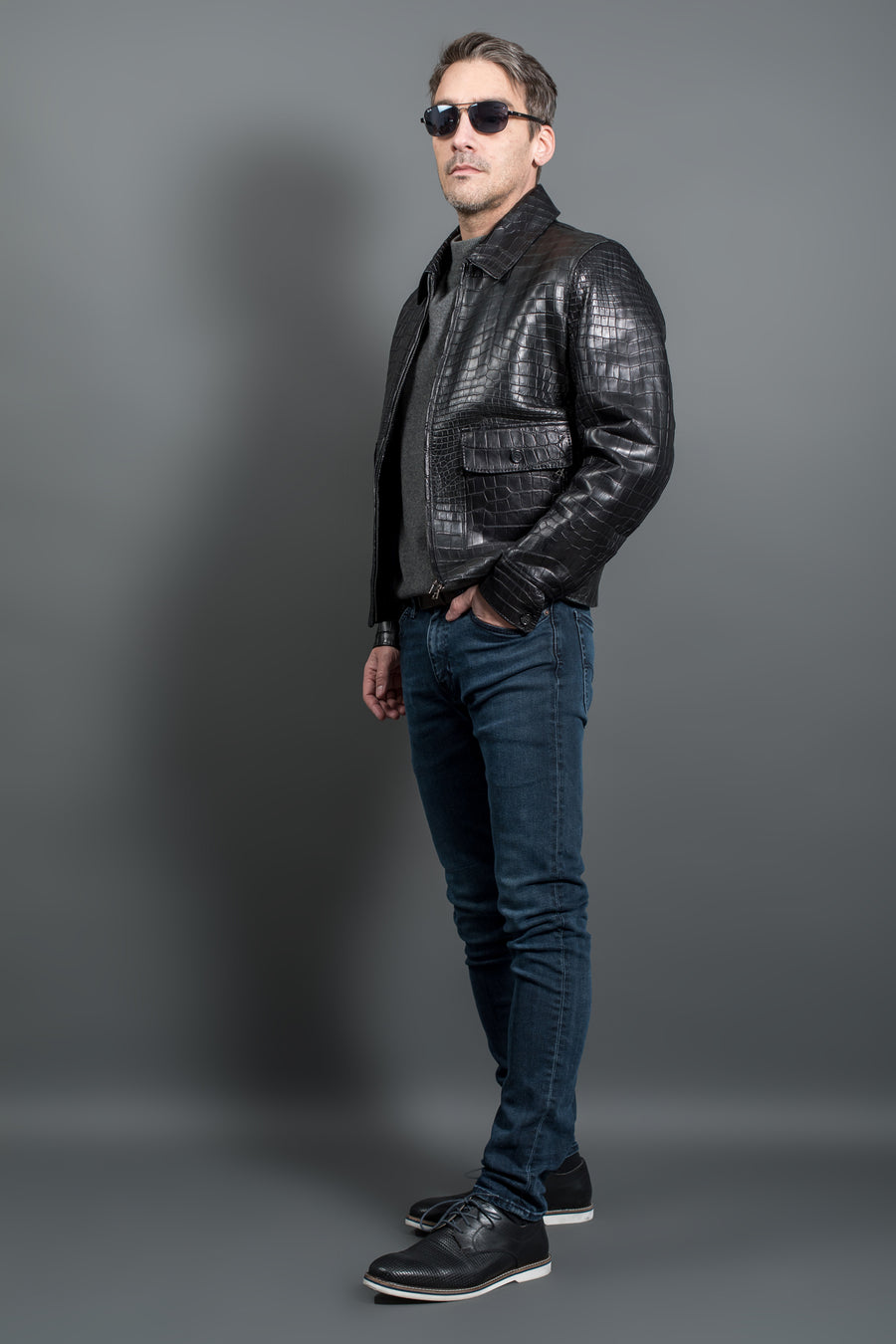 Men's luxury jacket - Philipp Plein biker jacket in crocodile