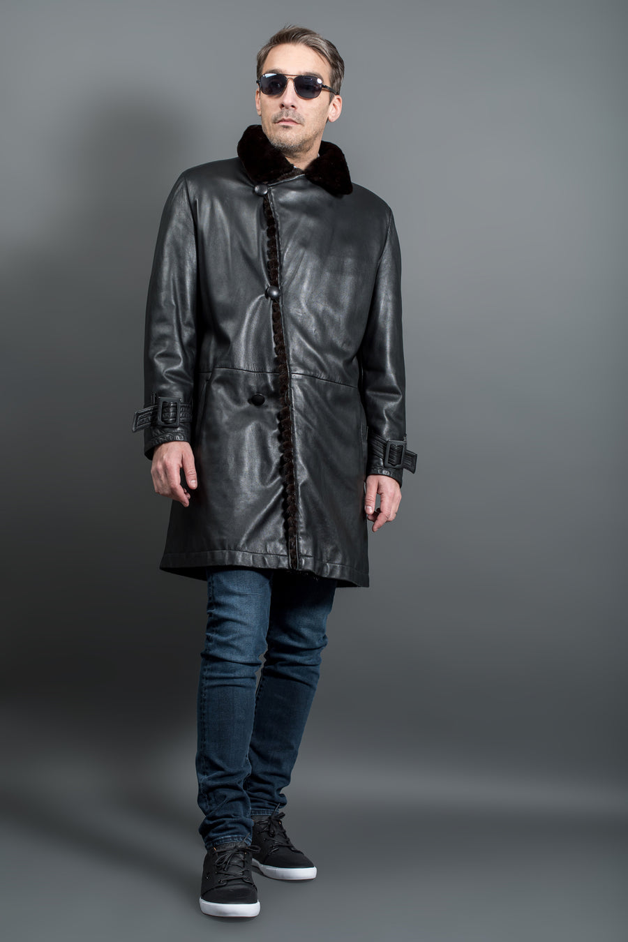 Men's leather and mink fur coat