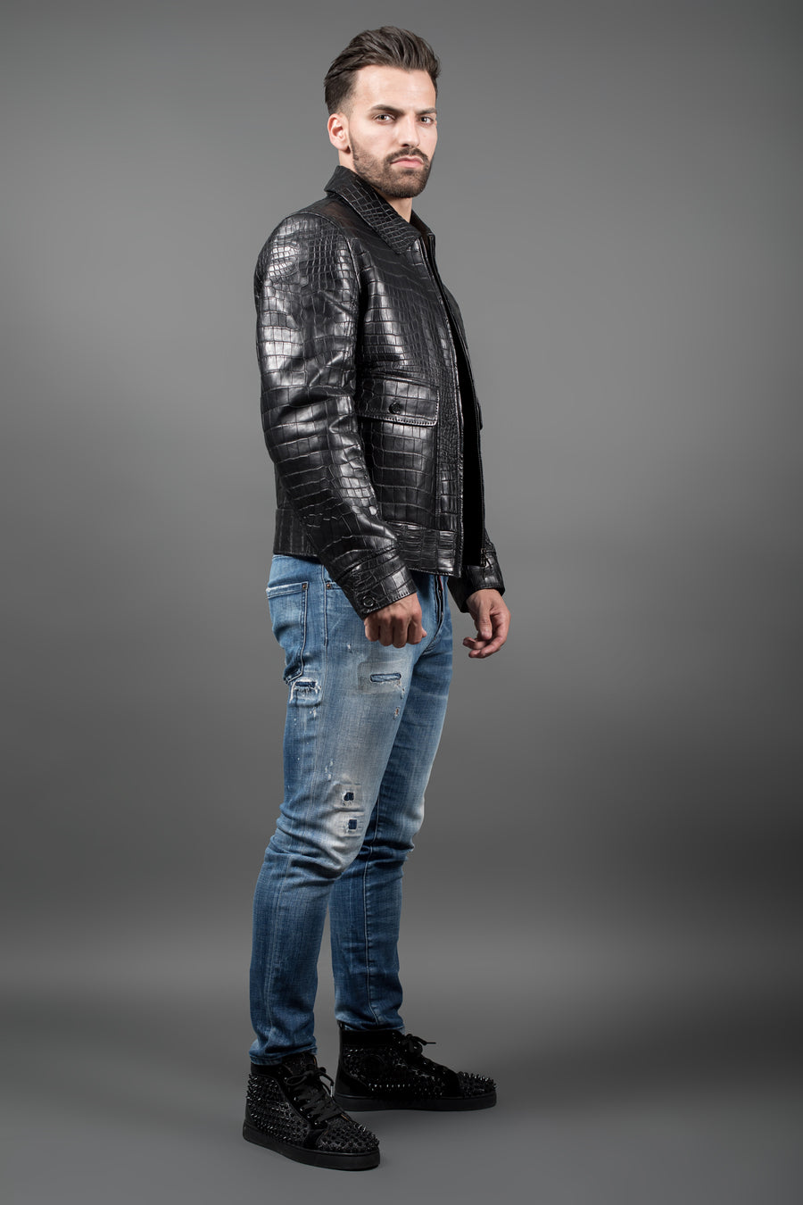 Men's luxury jacket - Philipp Plein biker jacket in crocodile
