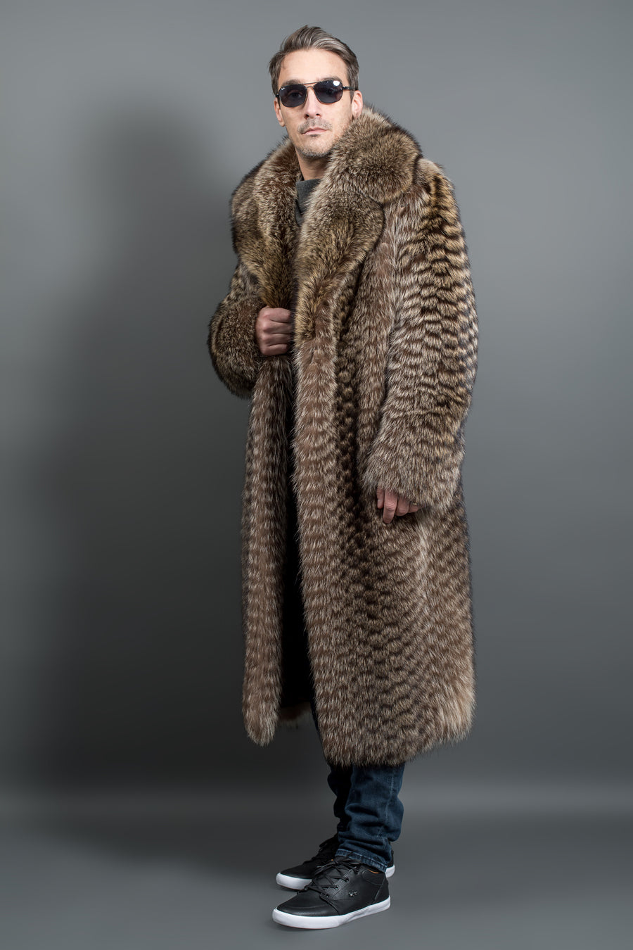 FRR Men's Mid Length Raccoon Fur Coat
