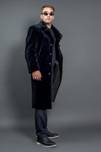 Shaved Black Mink Fur Coat for Men 54