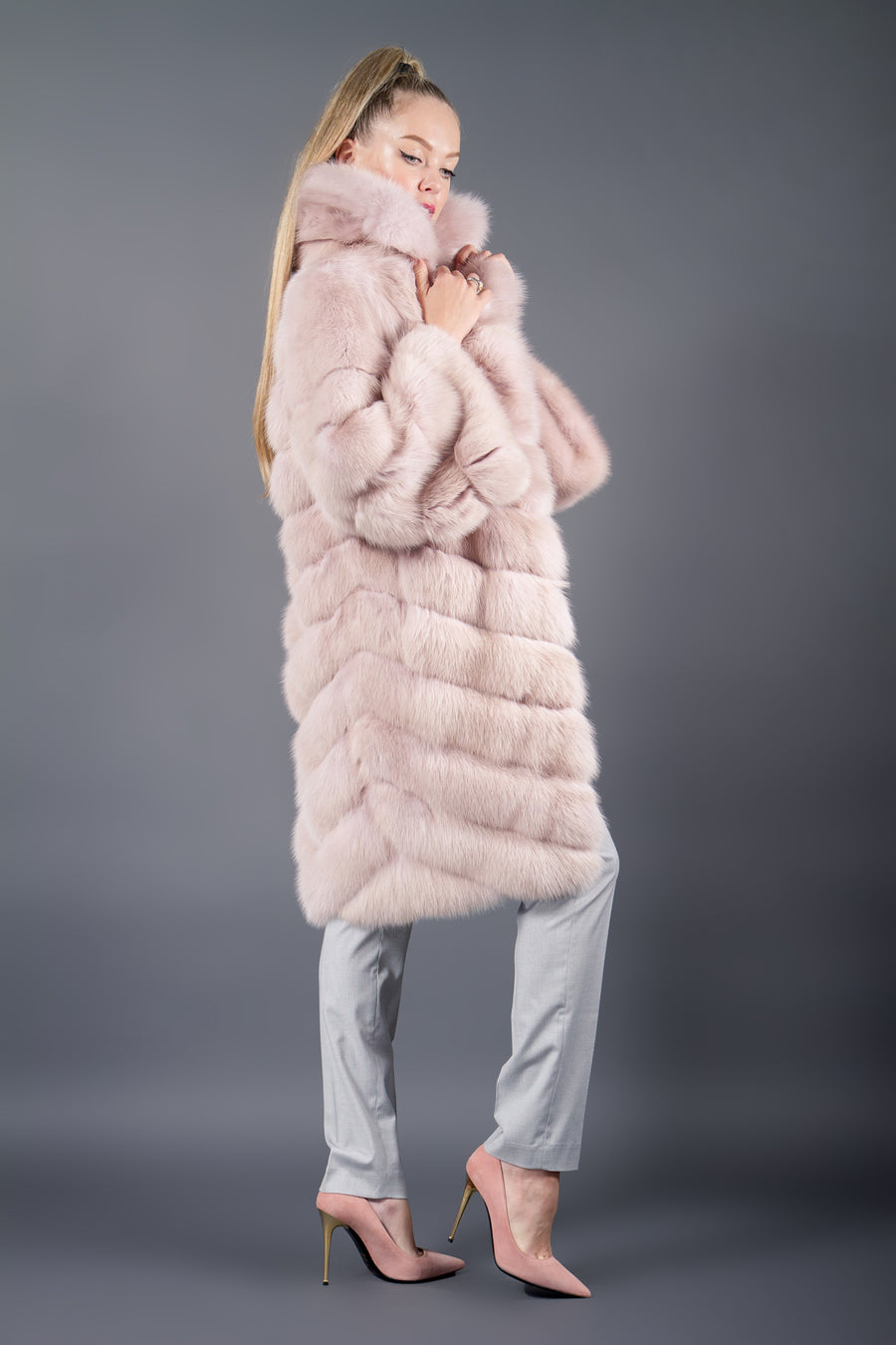 Dyed Pink Sable fur coat for women – Fur Caravan