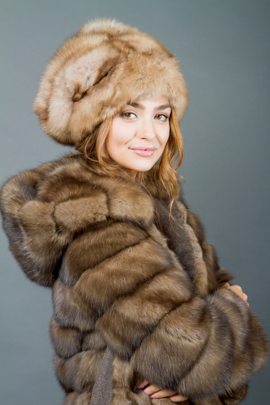 Light Tortora Russian Sable coat with hood for women – Fur Caravan