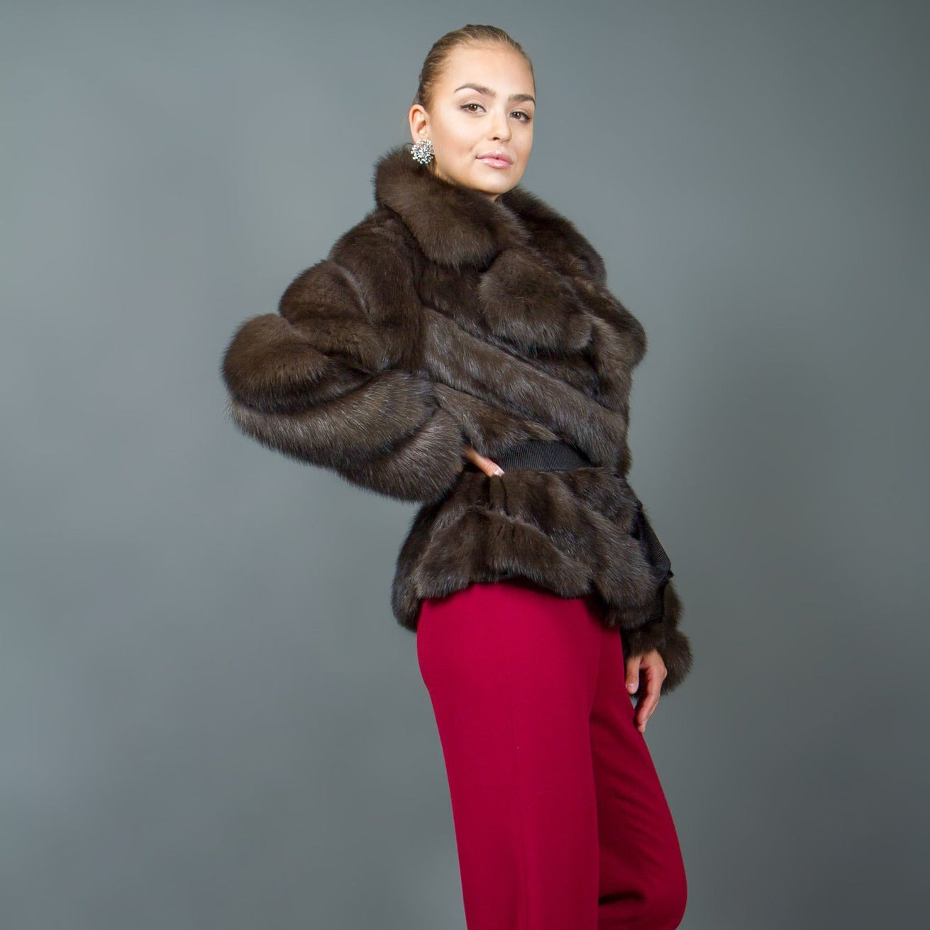 Russian Sable Fur Jacket with Large Notched Collar for Women 42