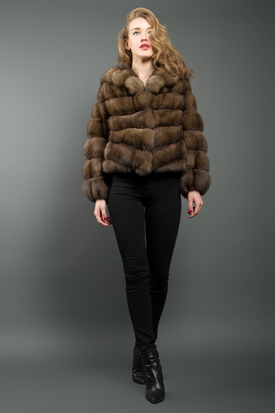 Sable fur Bomber with Hood for women