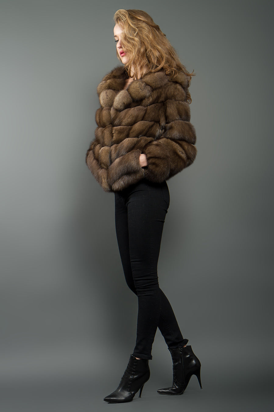 Sable fur Bomber with Hood for women