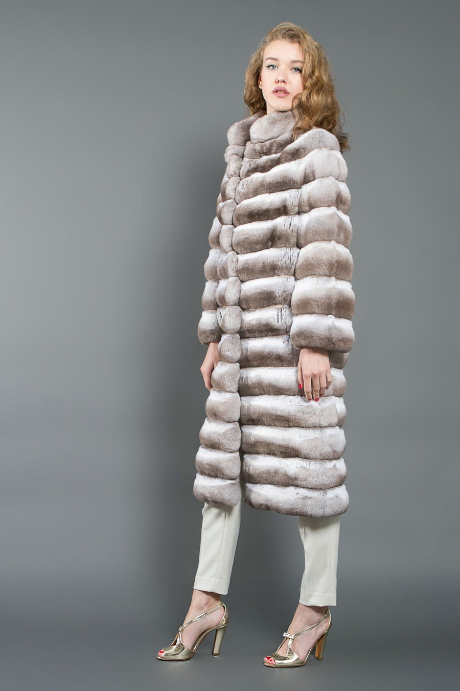 Fur Collection Full length Beige Chinchilla Fur Coat for women – Fur Caravan