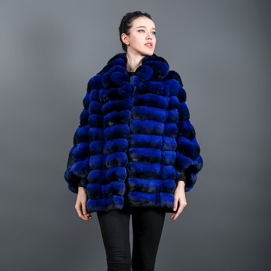 Blue Chinchilla fur Poncho for women – Fur Caravan