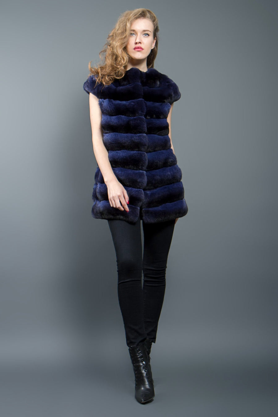 Chinchilla luxury Fur Vest (Ink Blue)