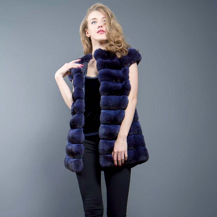 Chinchilla luxury Fur Vest (Ink Blue)