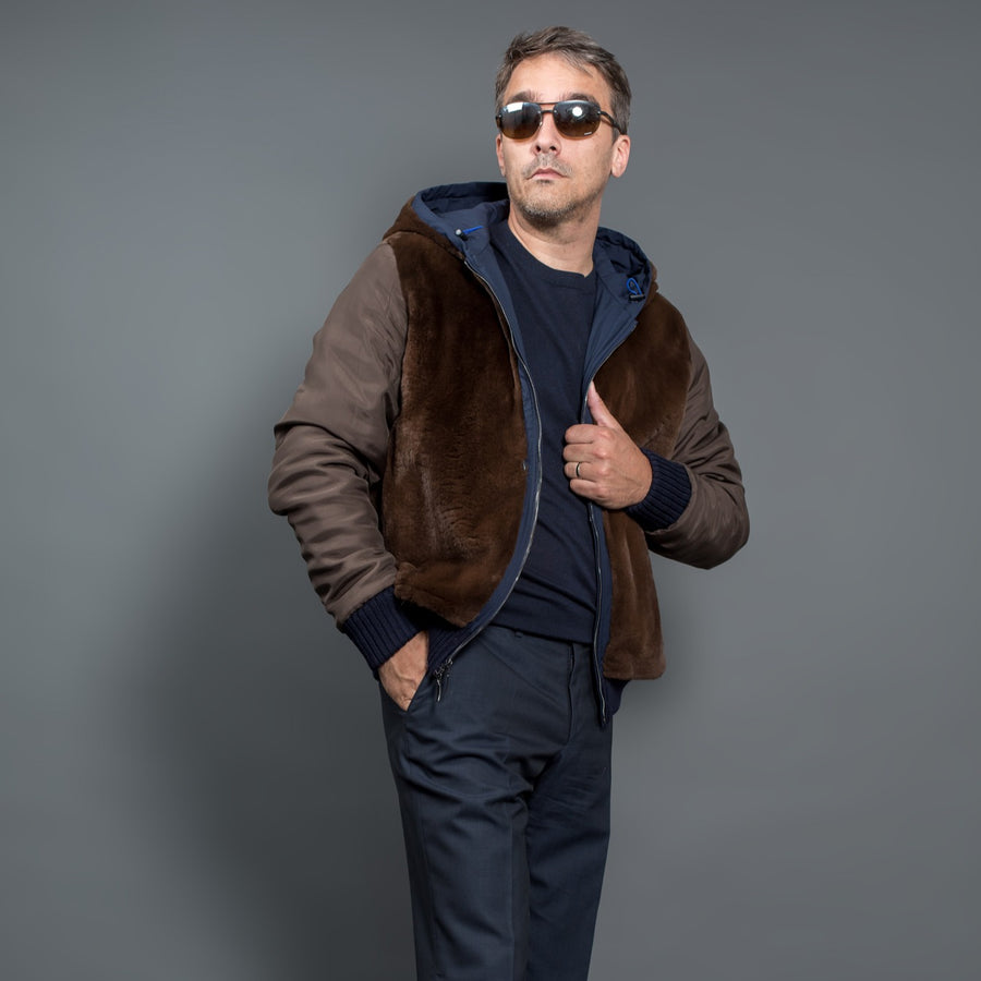 Sheared mink and fabric reversible fur Jacket