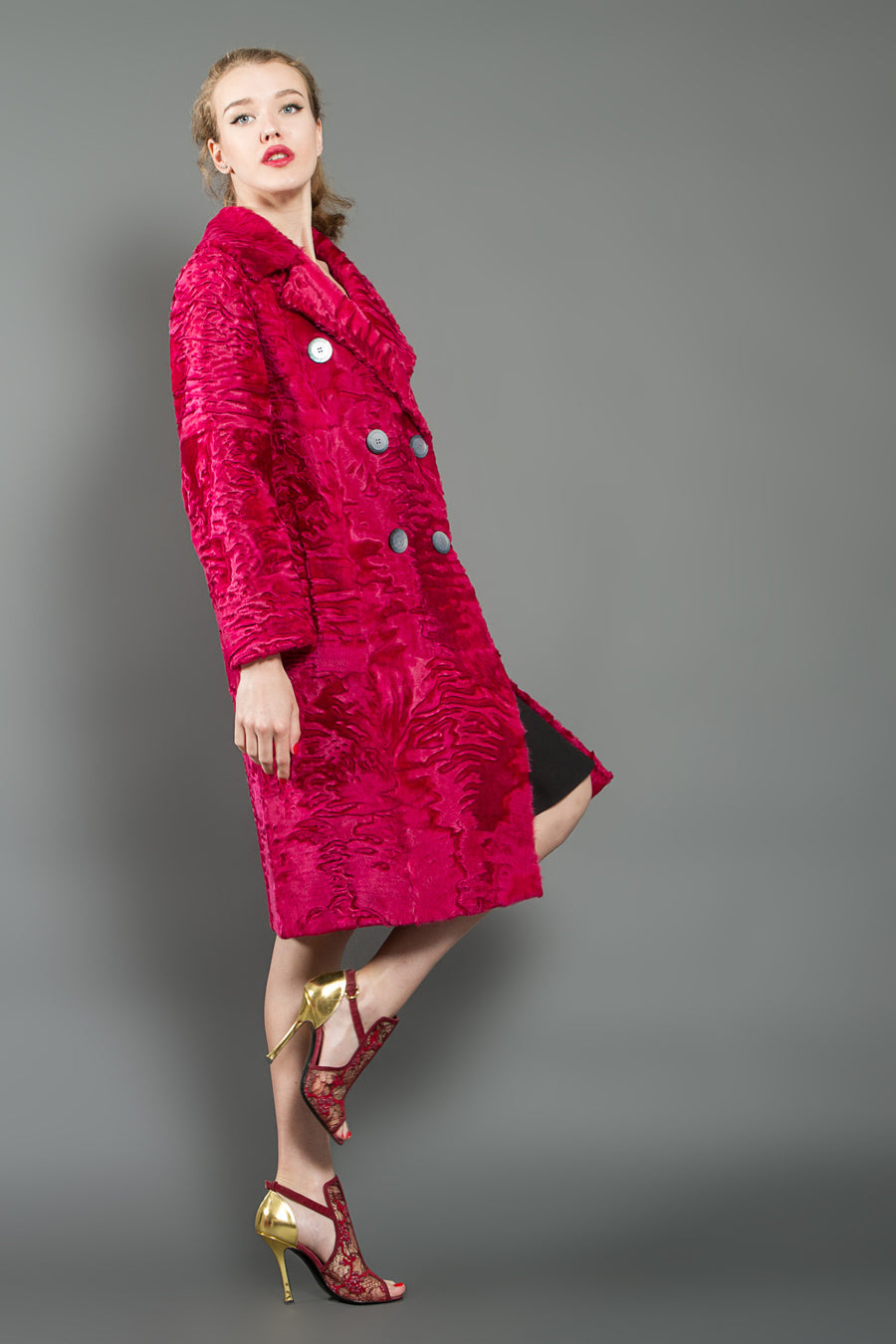 Pink fur Coat rare Astrakhan