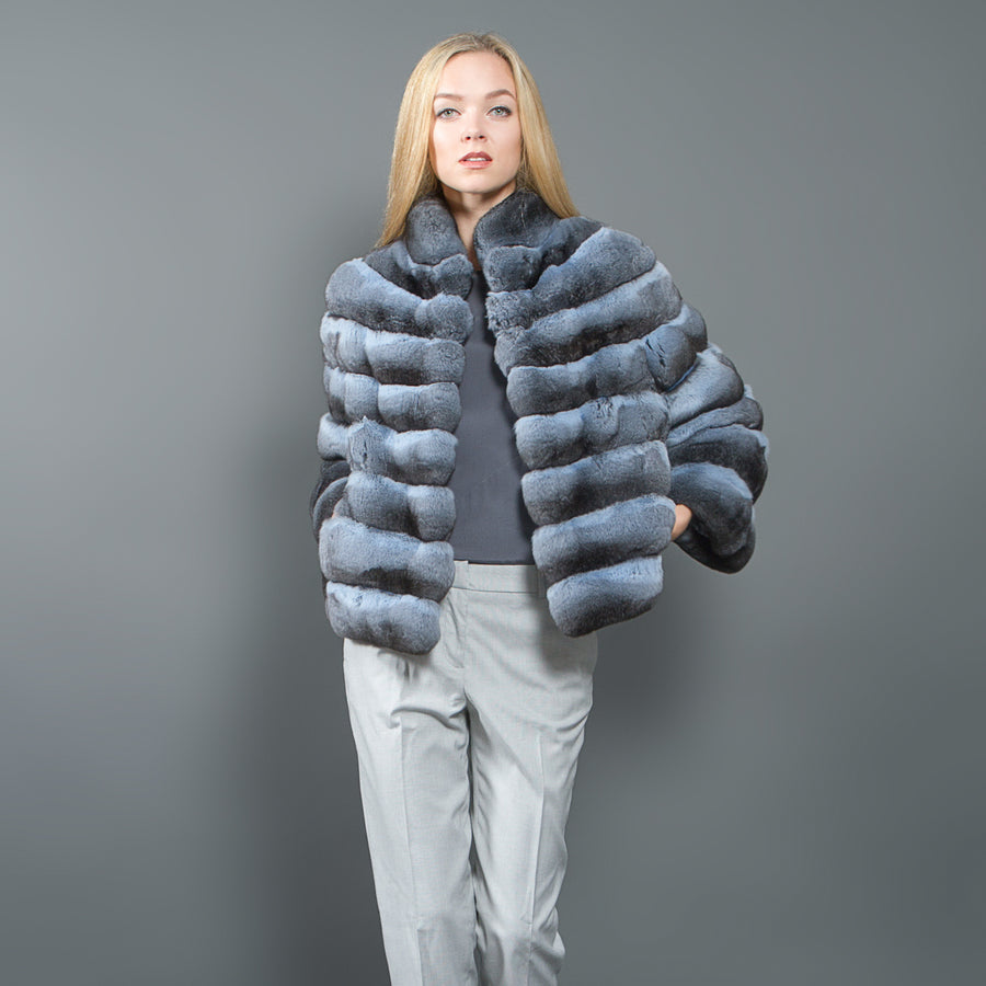 Light Blue Chinchilla Jacket for women – Fur Caravan