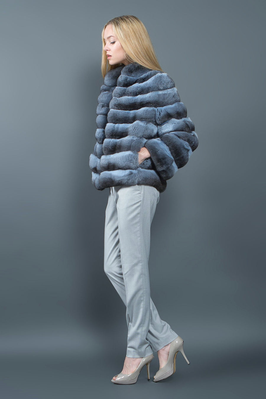Chinchilla luxury fur Jacket (light blue)