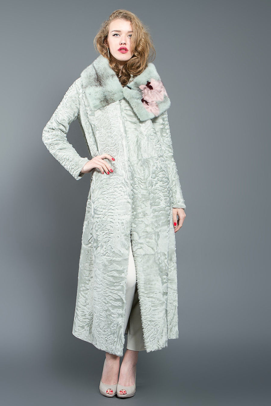 Astrakhan Fur Coat with Mink Collar Milan Couture