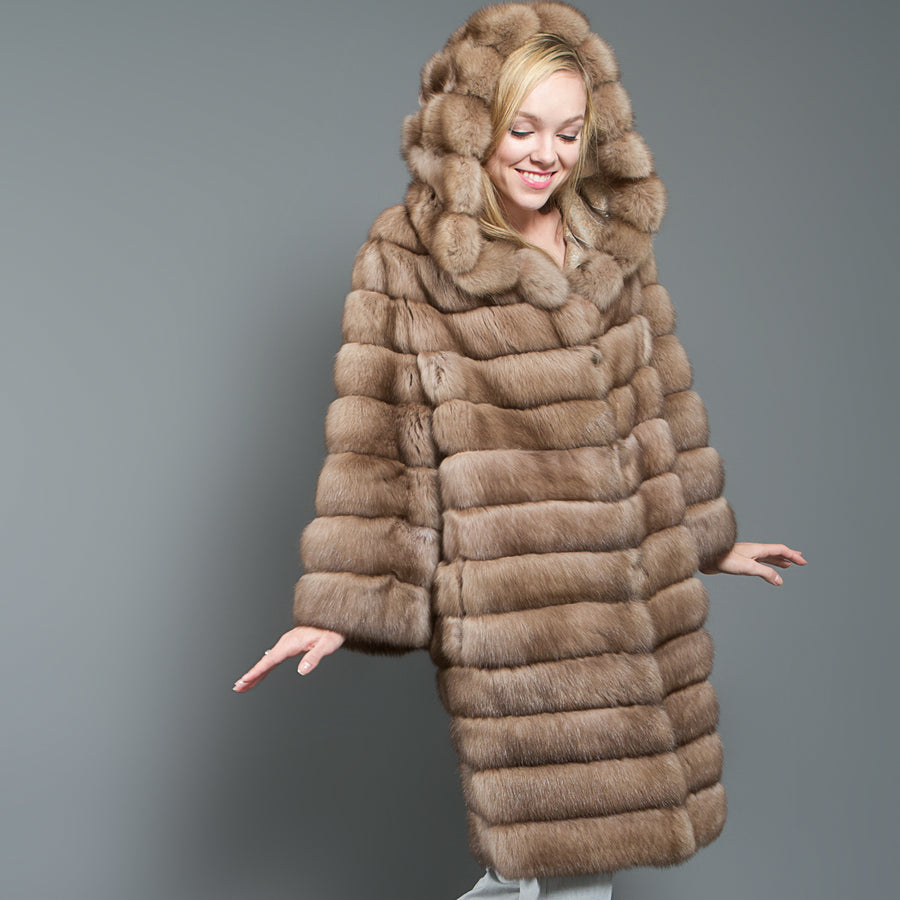 Russian Sable fur Coat with Hood luxury