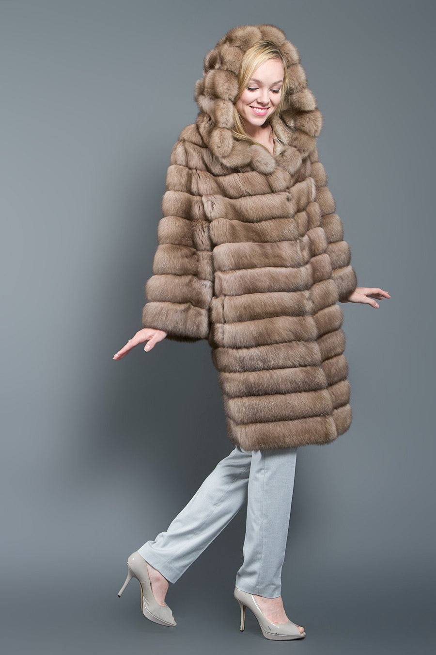 Russian Sable Fur Parka with Hood for Women