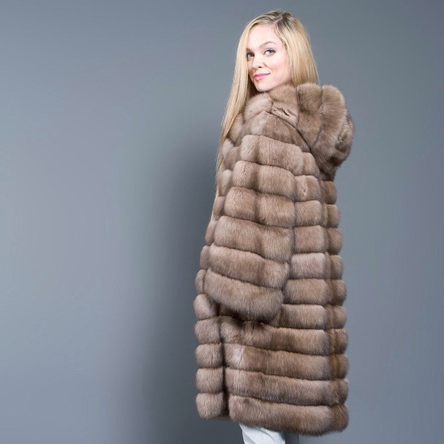 Light Tortora Russian Barguzin Sable Coat with Hood for women – Fur Caravan