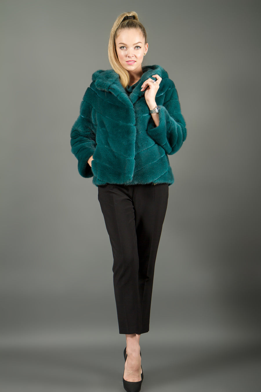 Mink Fur Jacket with Hood for women