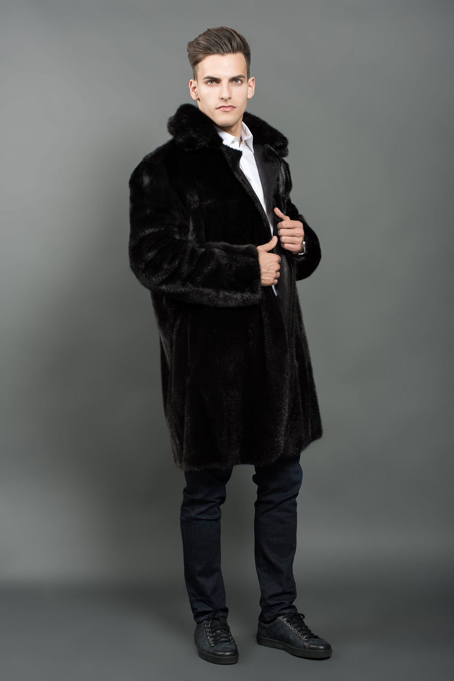 Shaved Black Mink Fur Coat for Men