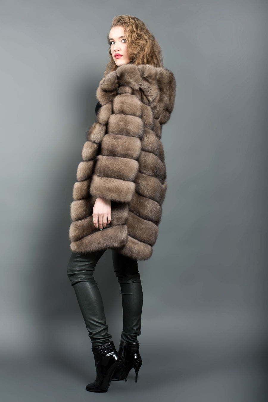 Reversible Russian Barguzin Sable Fur Coat with Hood for women