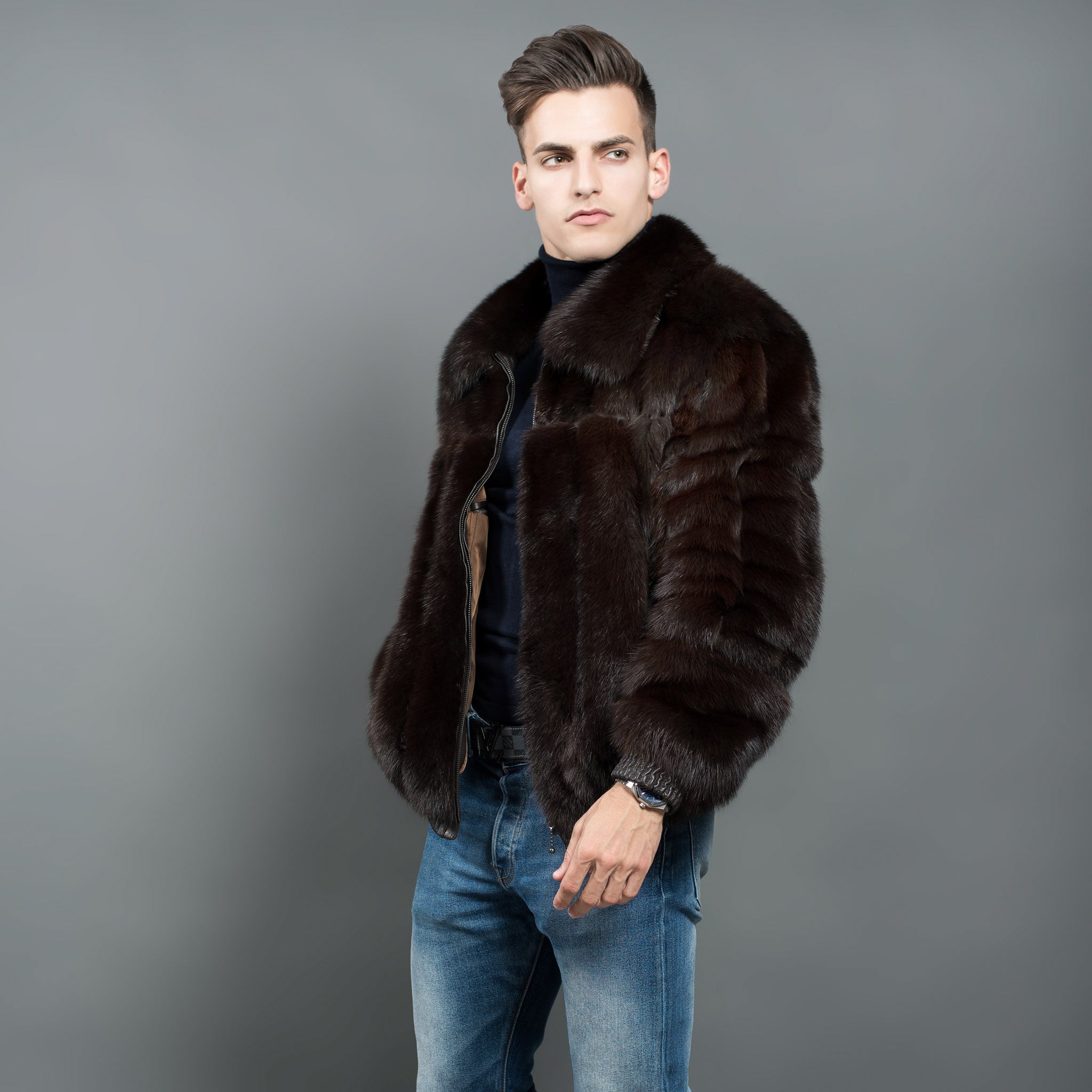 Russian Barguzin Sable Fur Jacket for Men 48