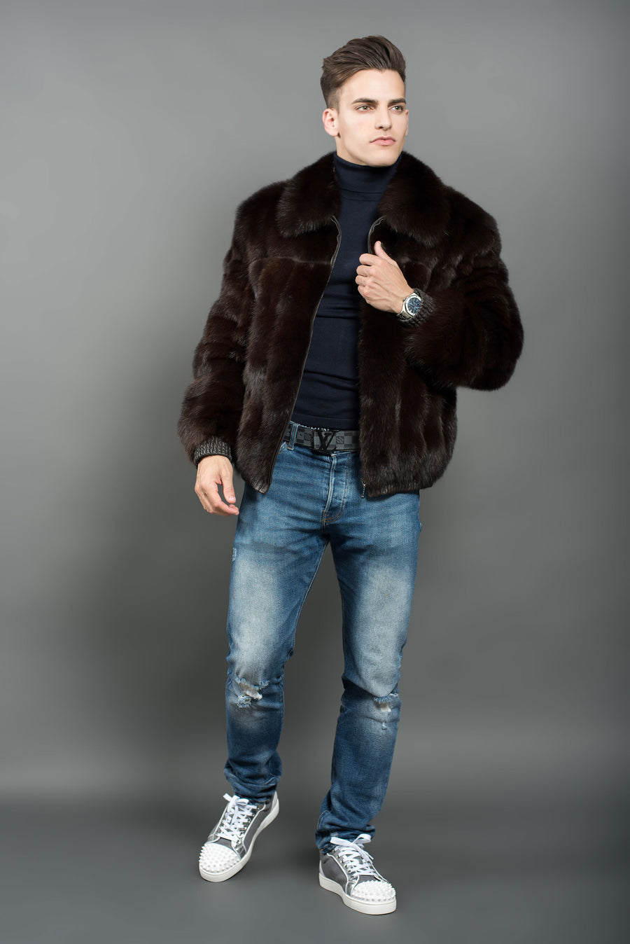 Men's Leather Look Aviator With Faux Fur Collar | Boohoo UK