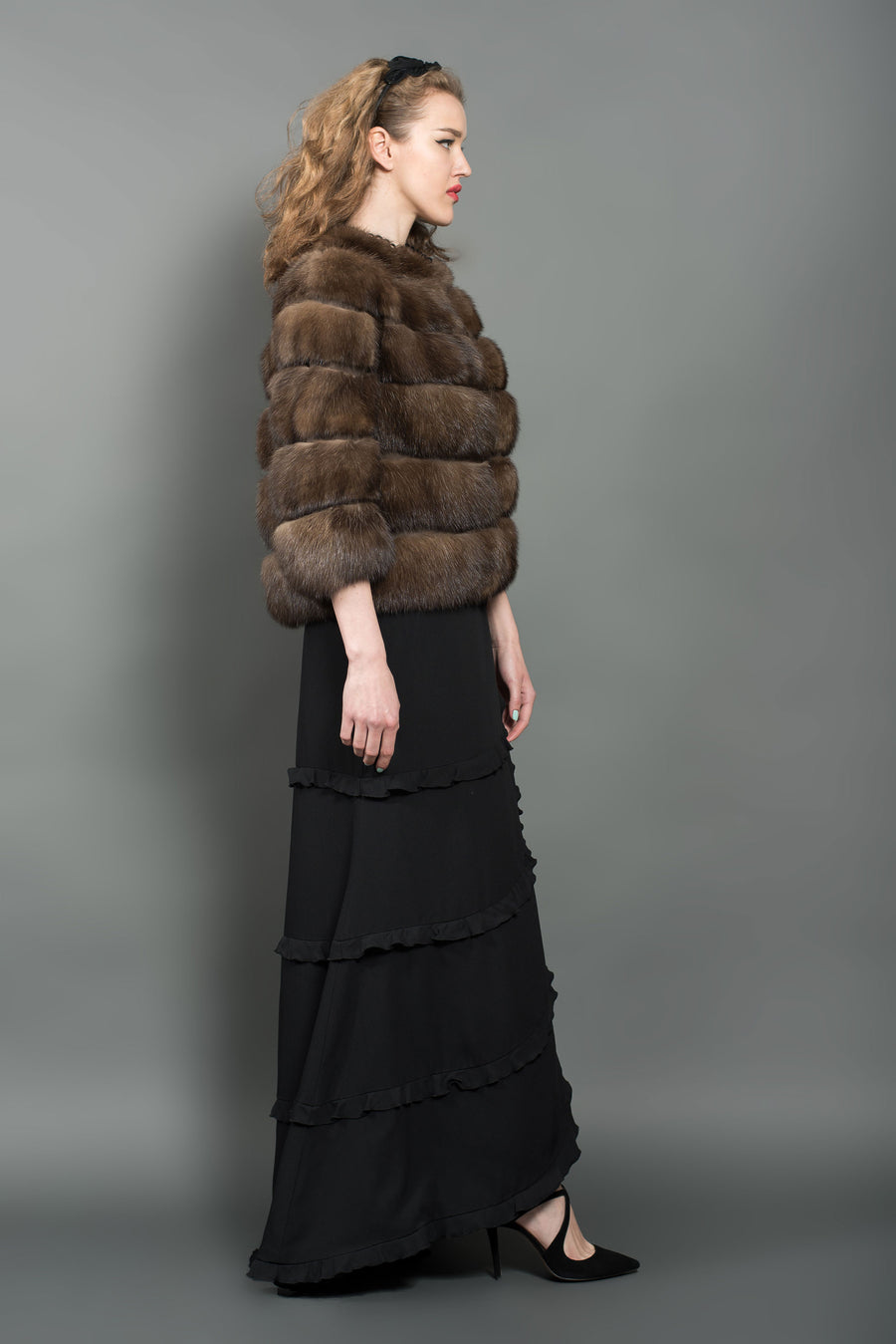 Reversible Russian Barguzin Sable Fur Coat with Hood for Women 42